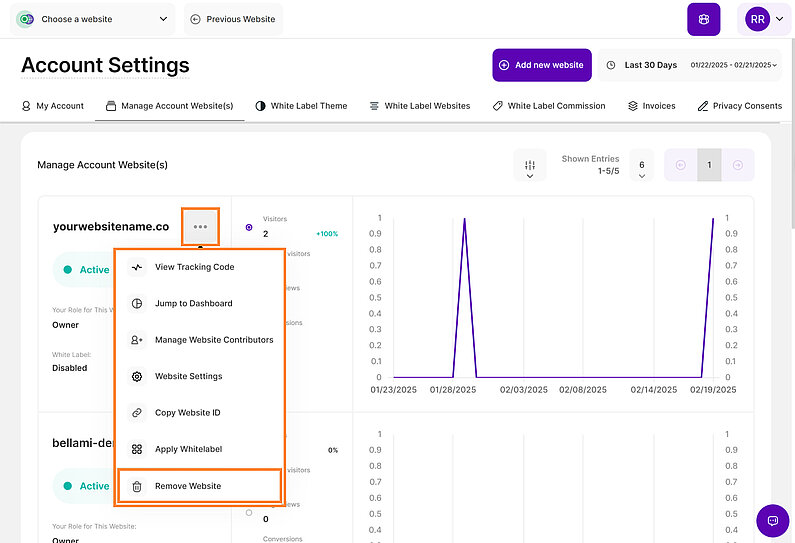 Remove A Website From Your Account