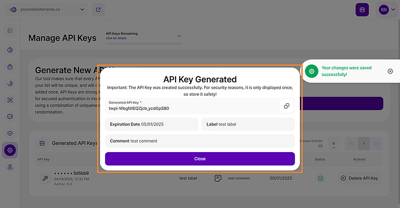 API Key Generated
