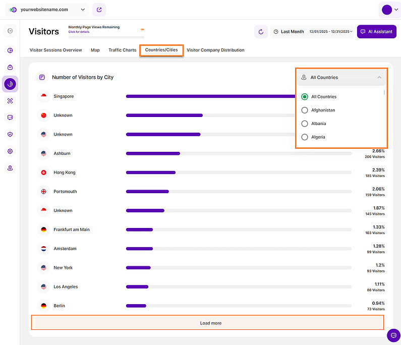 View the Number of Visitors by City