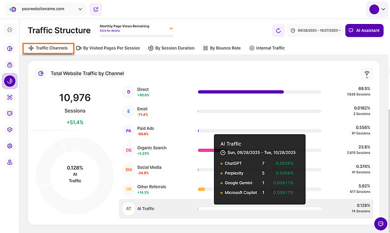 Detailed View of the Total Website Traffic By Channel