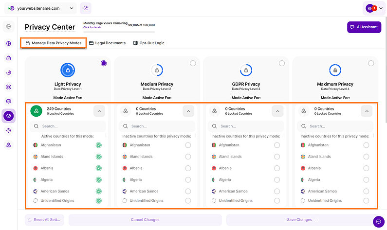 Customize Your Privacy Preferences by Country