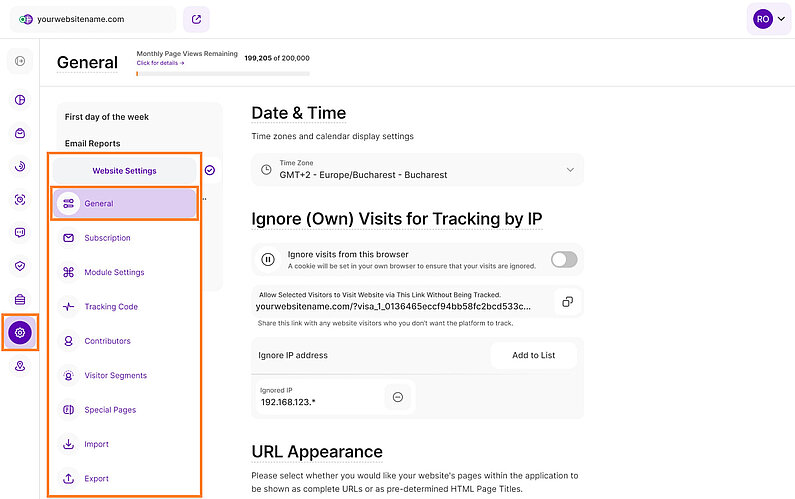 Overview of the Website Settings