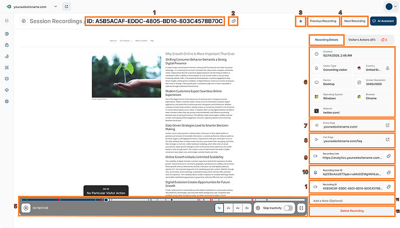 Recording Details View of a Session Recording