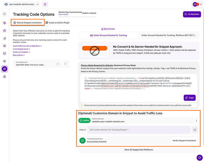 Configuring Snippet Using Different Domain